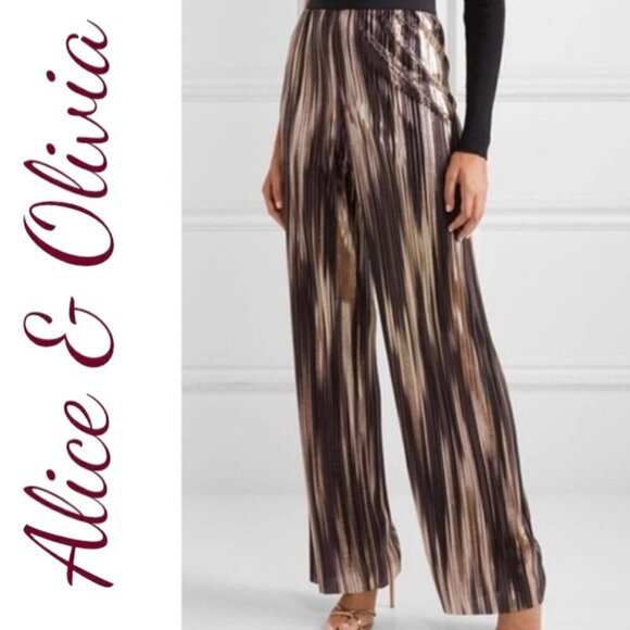NWT ALICE & OLIVIA Elba Metallic Striped Wide Leg Festive Pants, Size Small - Picture 3 of 10